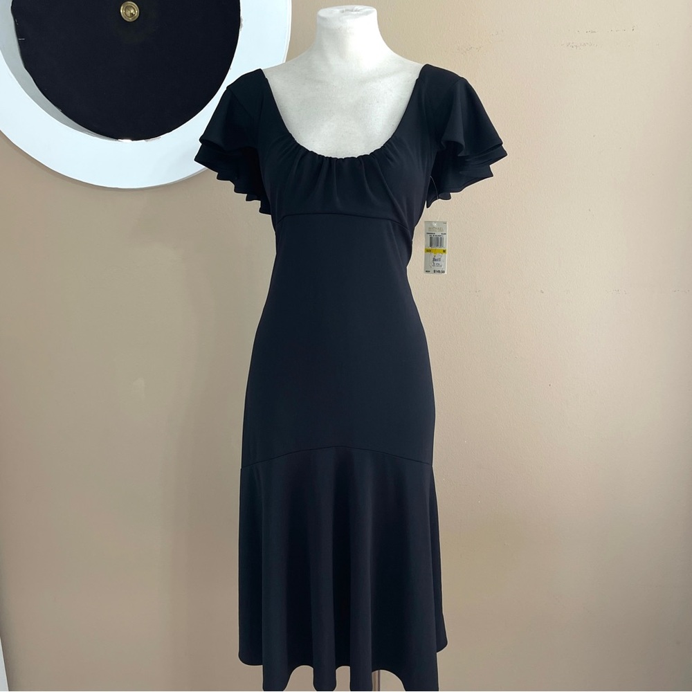 MICHAEL Michael Kors Black Midi Dress with Ruffle Sleeves